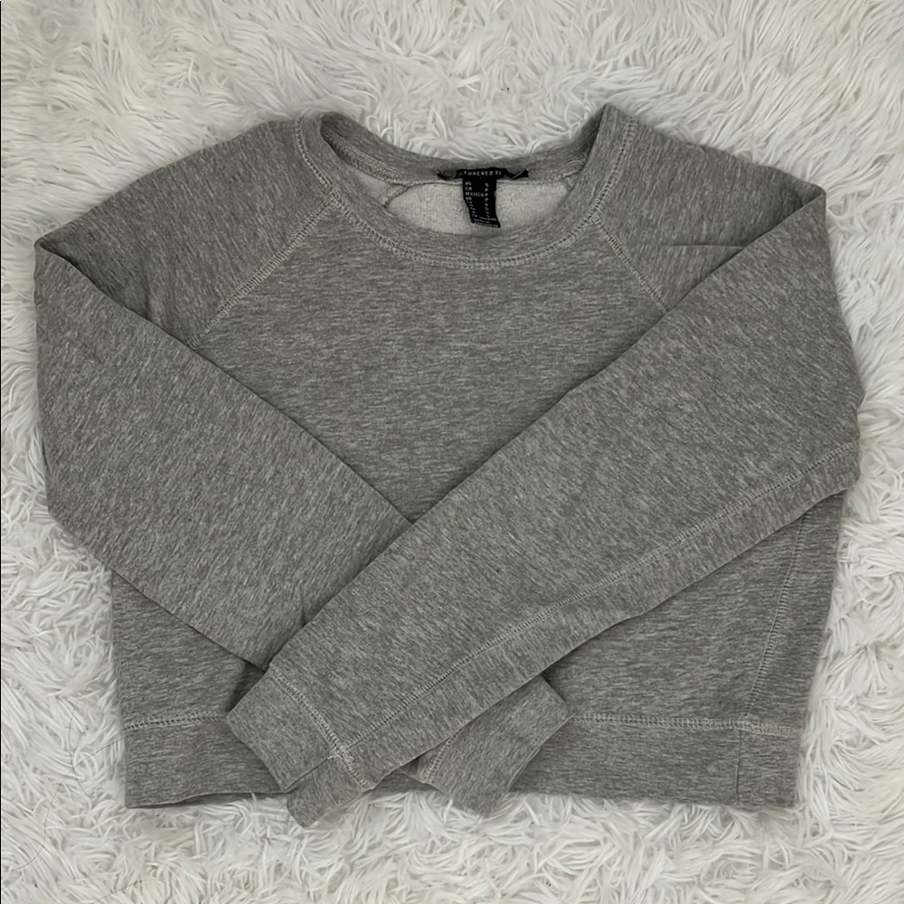 Gray Cropped Crewneck Sweatshirt